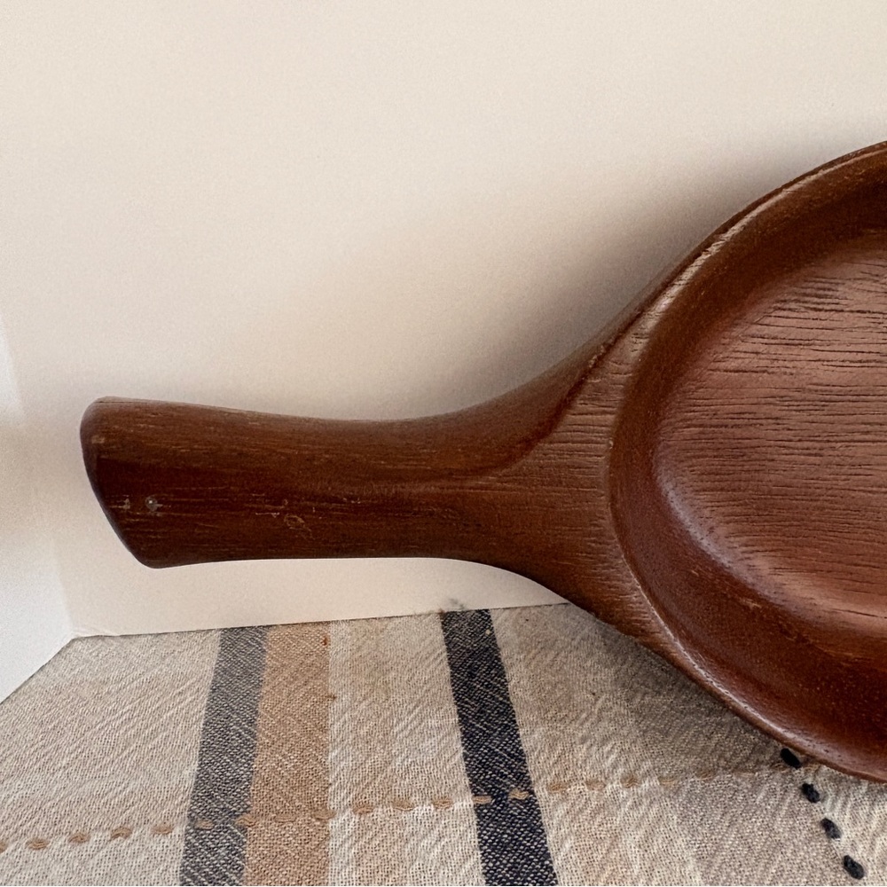 Mid Century Modern Teak Wood Divided Tray Quon Quon Handcrafted Pea Pod Leaf - Picture 6 of 10